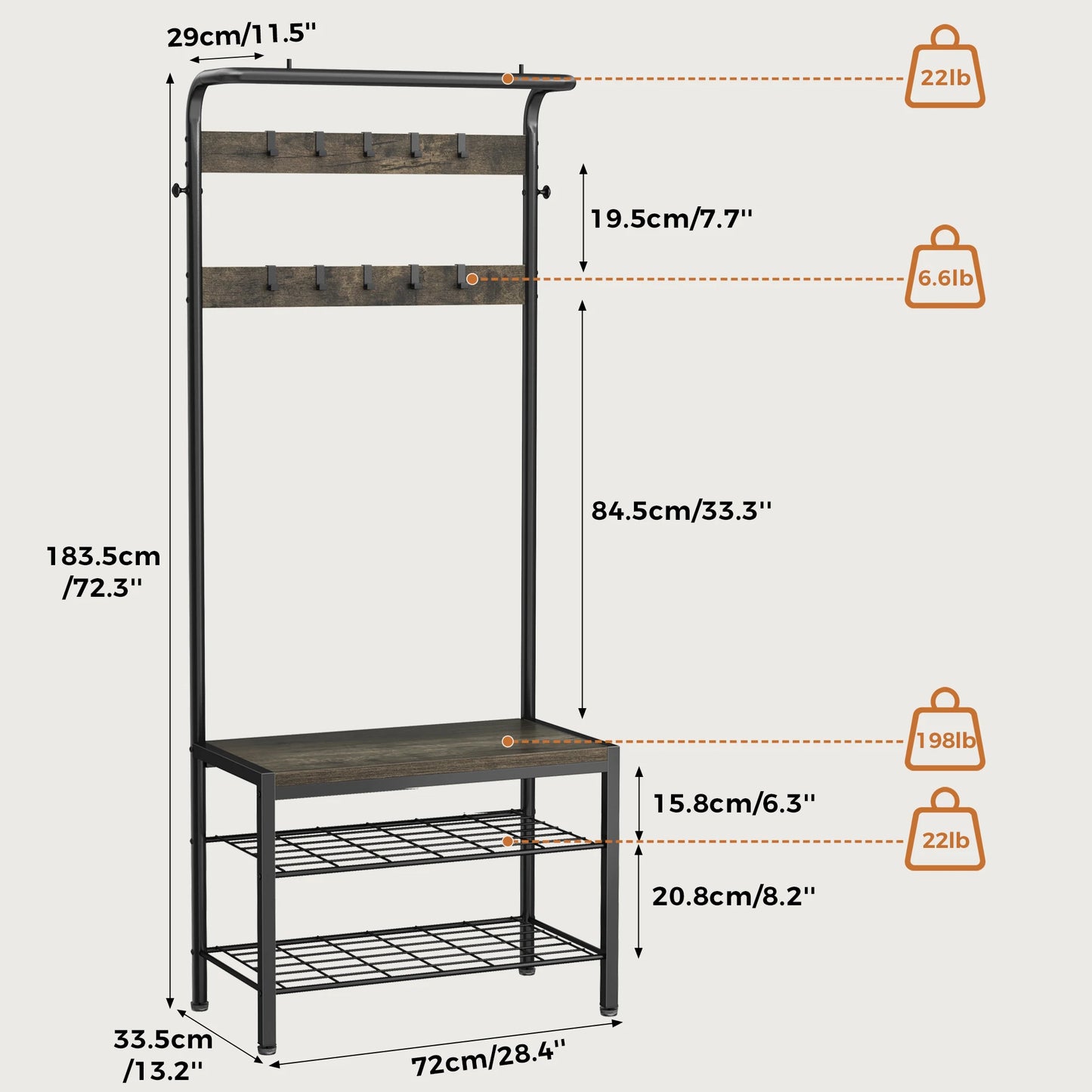 JHK 4-In-1 Coat Rack With Shoe Bench Storage Organization