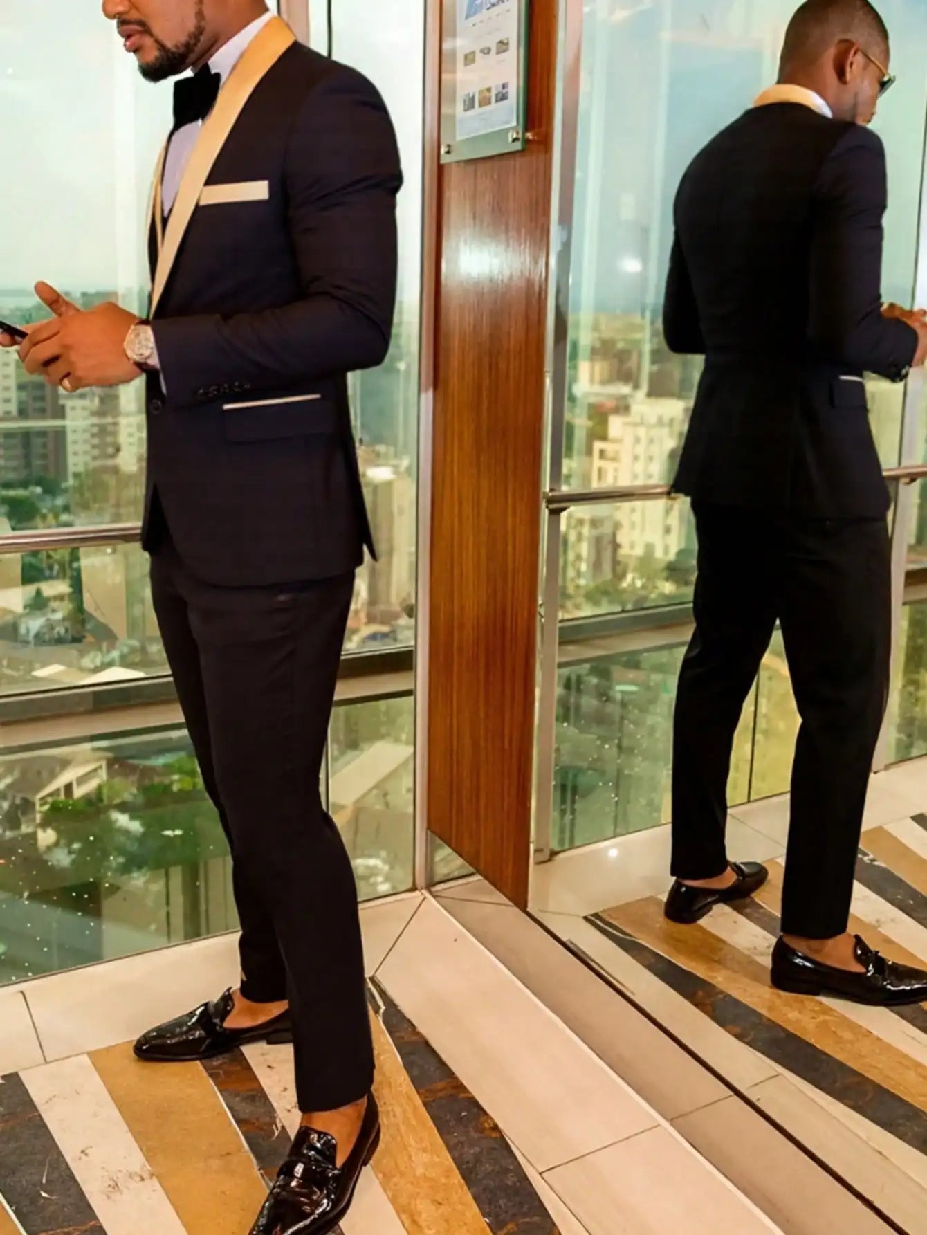 NONECN Men's 3 Piece Slim Tuxedo Suit Blazer Vest Pants