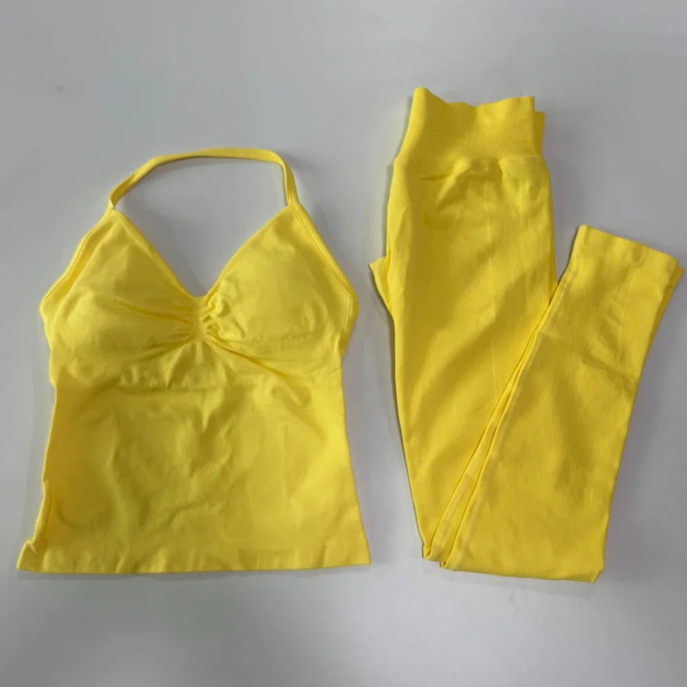 Seamless Gym Set Women Tank Top High Waist Leggings Workout