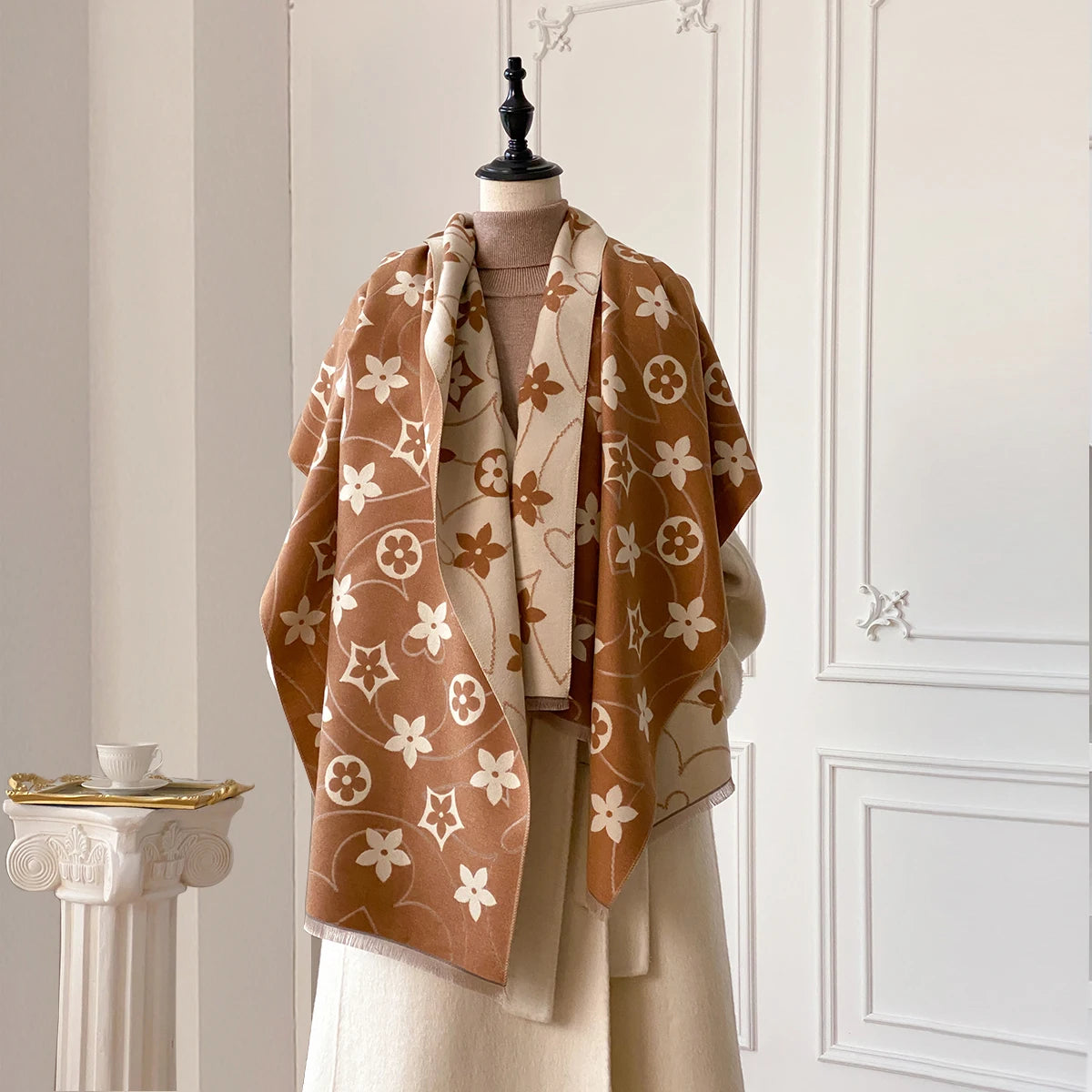 Warm Winter Jacquard Shawl For Women With Imitation Cashmere