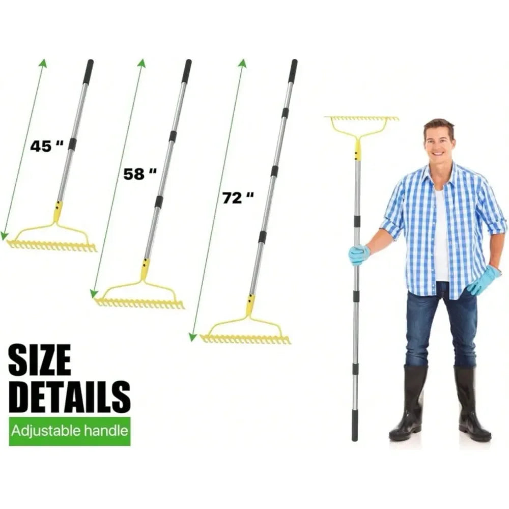 Bow Rake Heavy Duty 17 Tine Metal Rake With Stainless Steel Handle