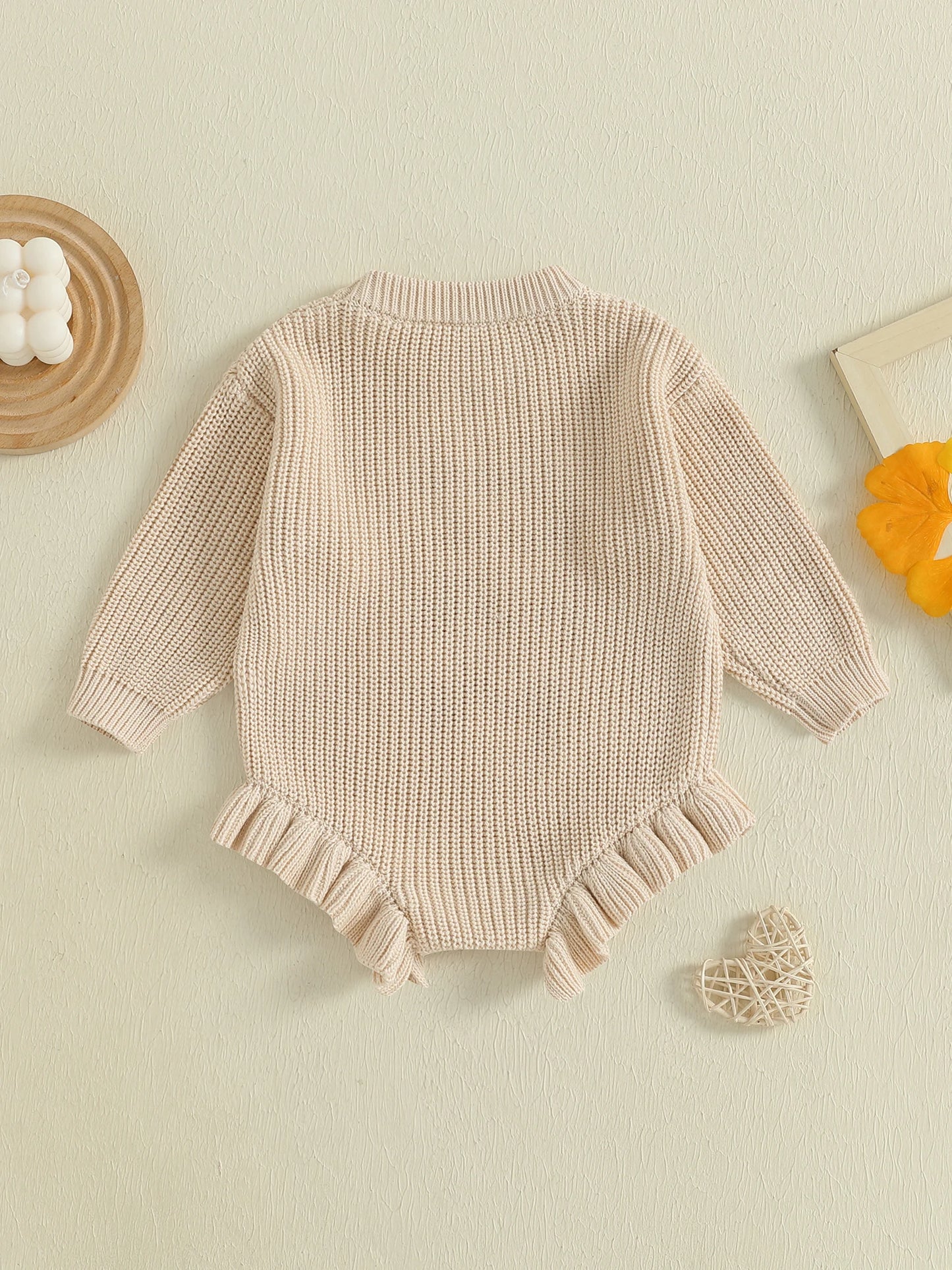 Infant Knit Rompers With Embroidered Flowers And Buttons