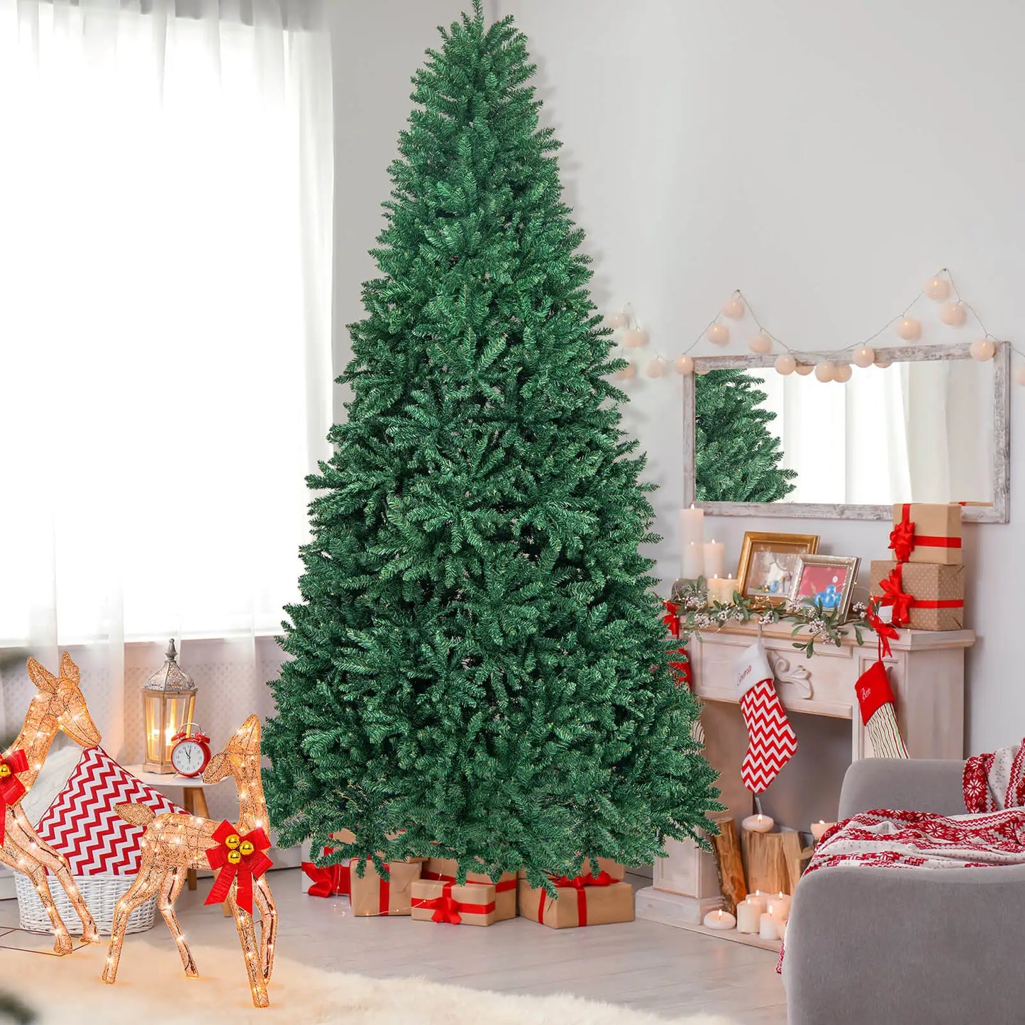 LIFEZEA Artificial Christmas Tree Hinged Full Fir Bushy Structure