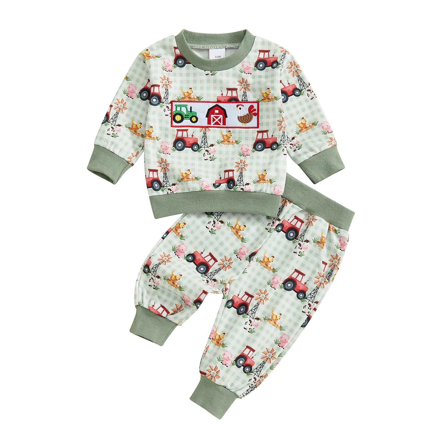 NONECN Cute Dinosaur Print Hooded Sweatshirt And Joggers Set