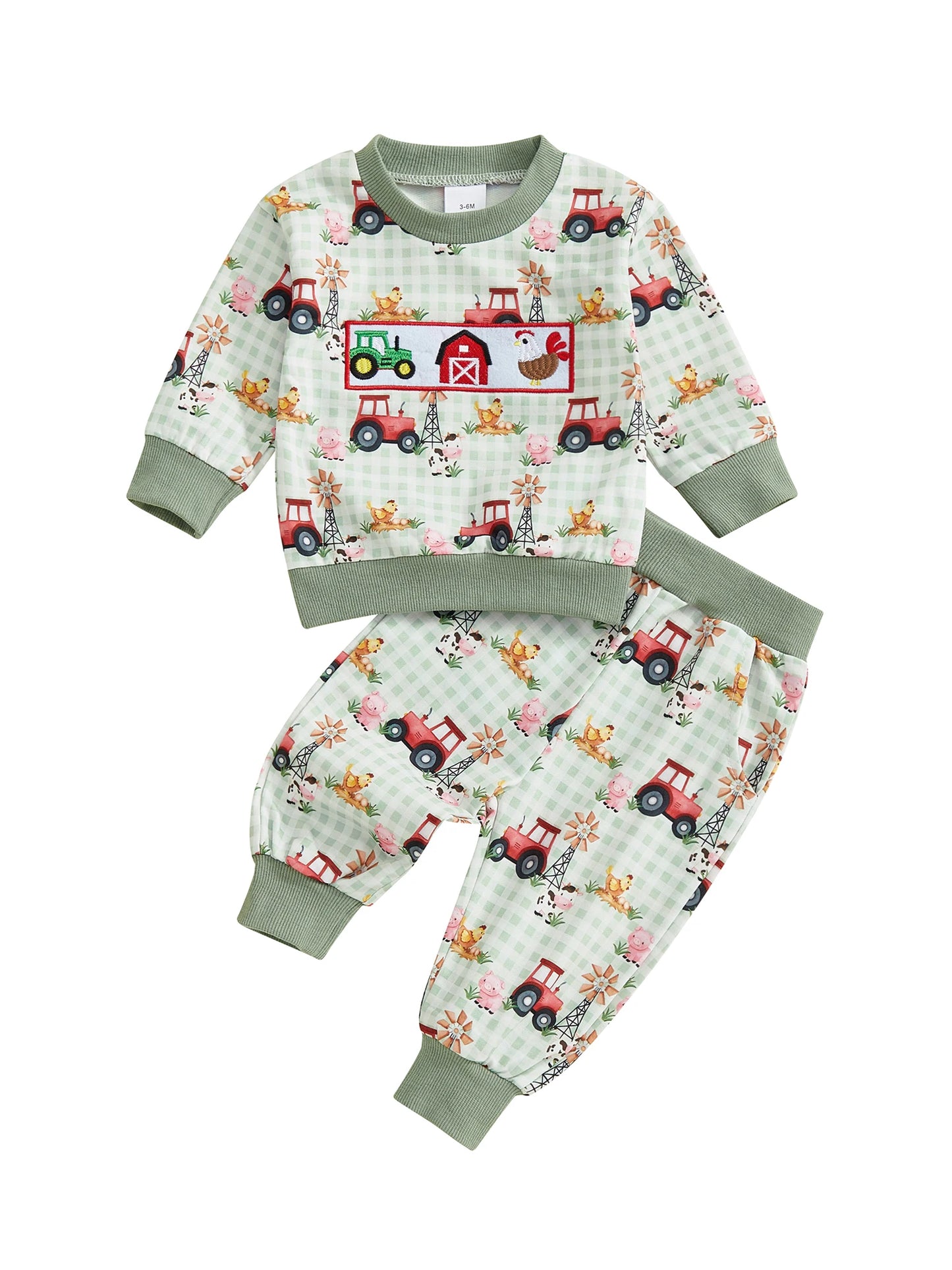 NONECN Cute Dinosaur Print Hooded Sweatshirt And Joggers Set