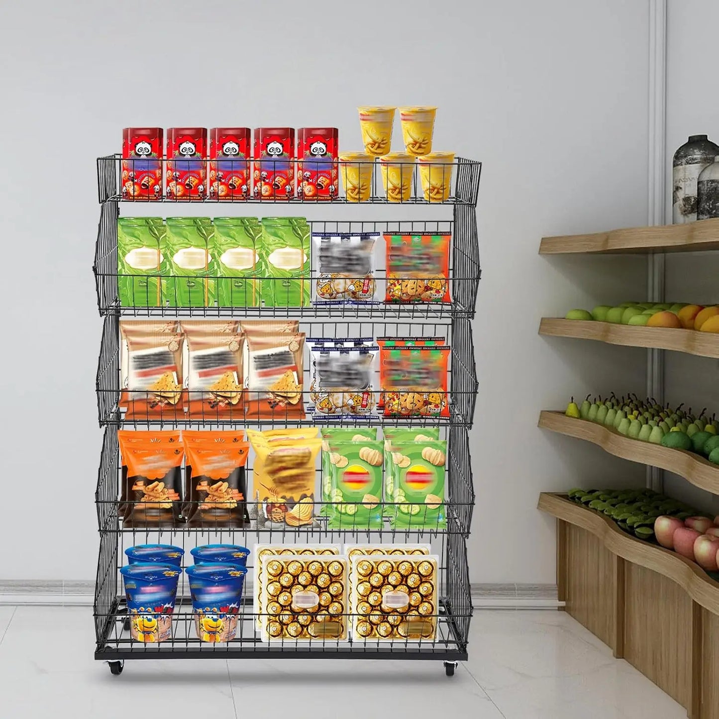 5-Tier Wire Metal Mobile Storage Shelf For Home And Market