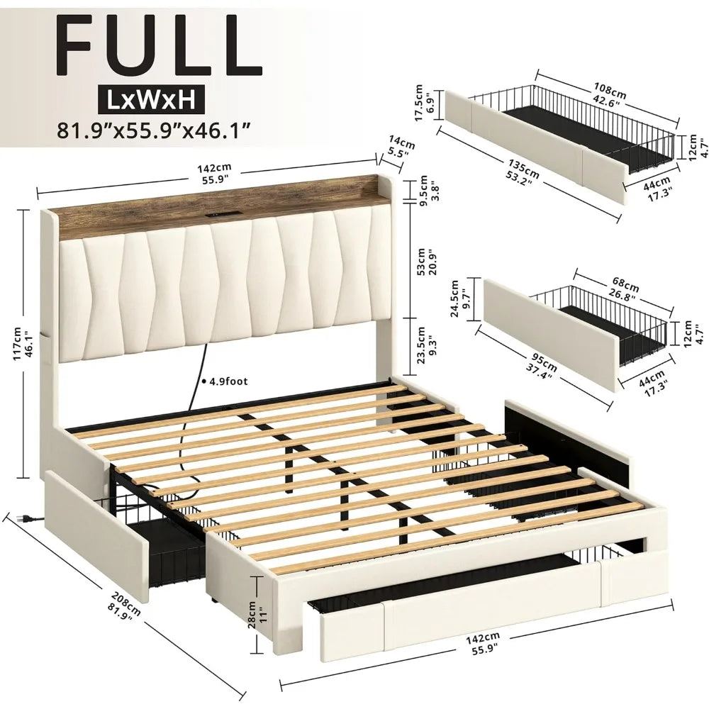 Bed Frame With Storage Drawers And Charging Station