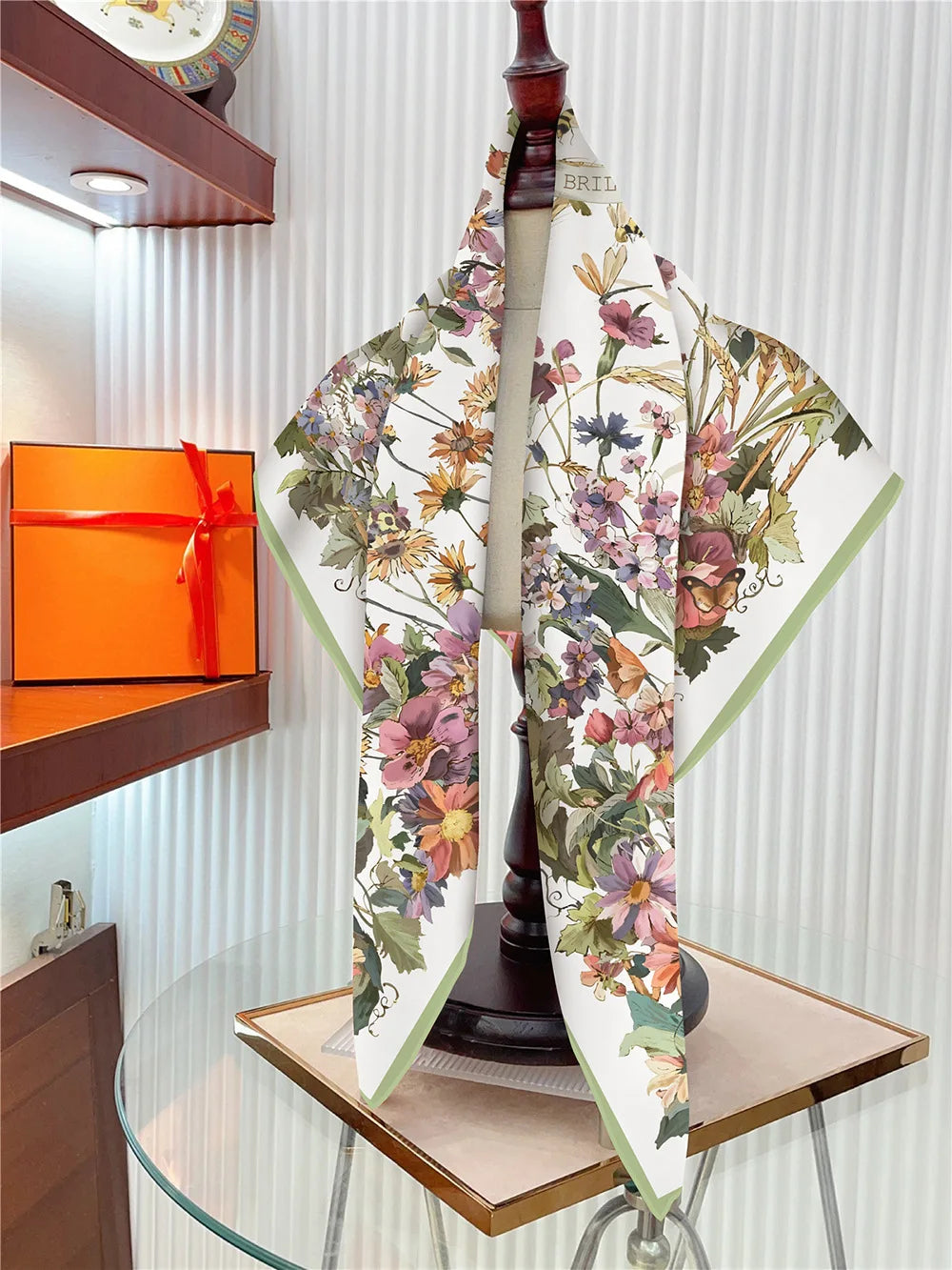 Floral Silk Twill Square Scarf Hijab Shawl For Women