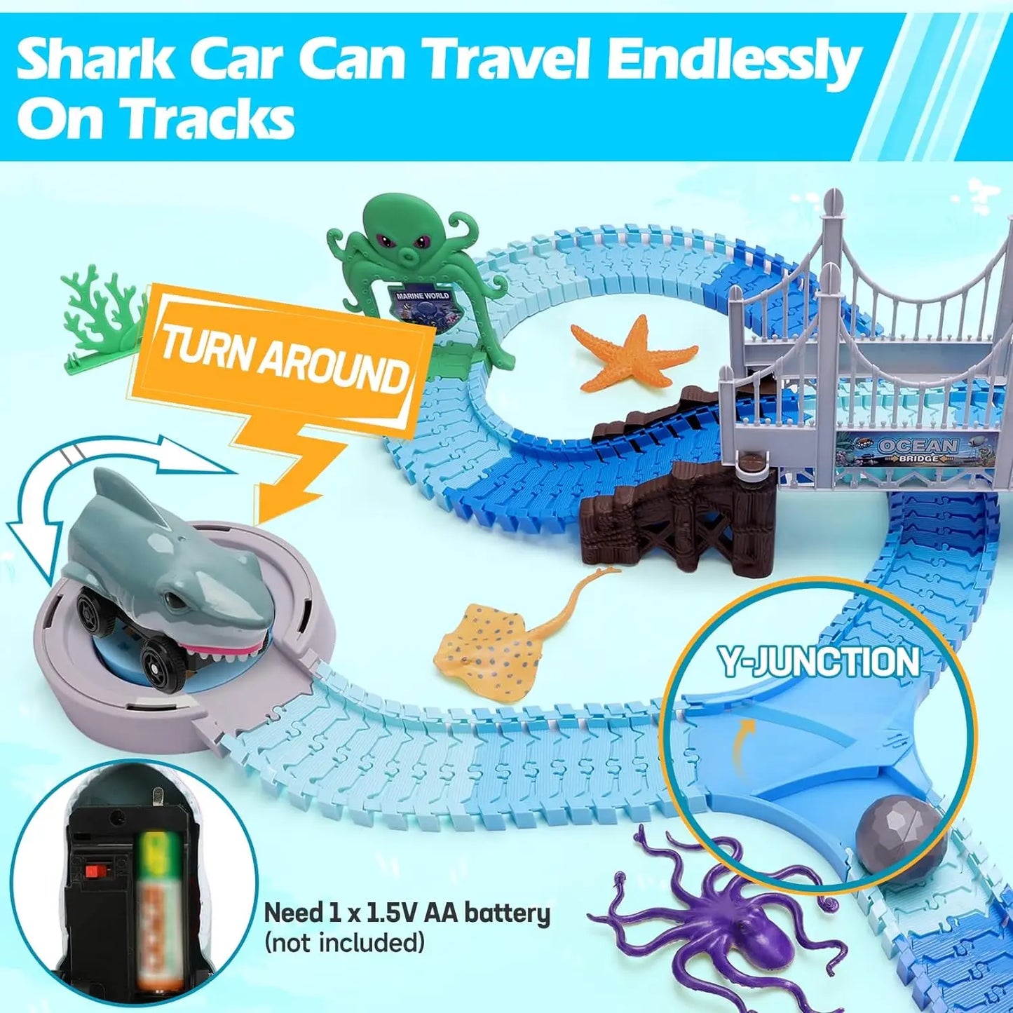 VATOS Shark Race Car Toy Ocean Track Set For Kids Ages 3