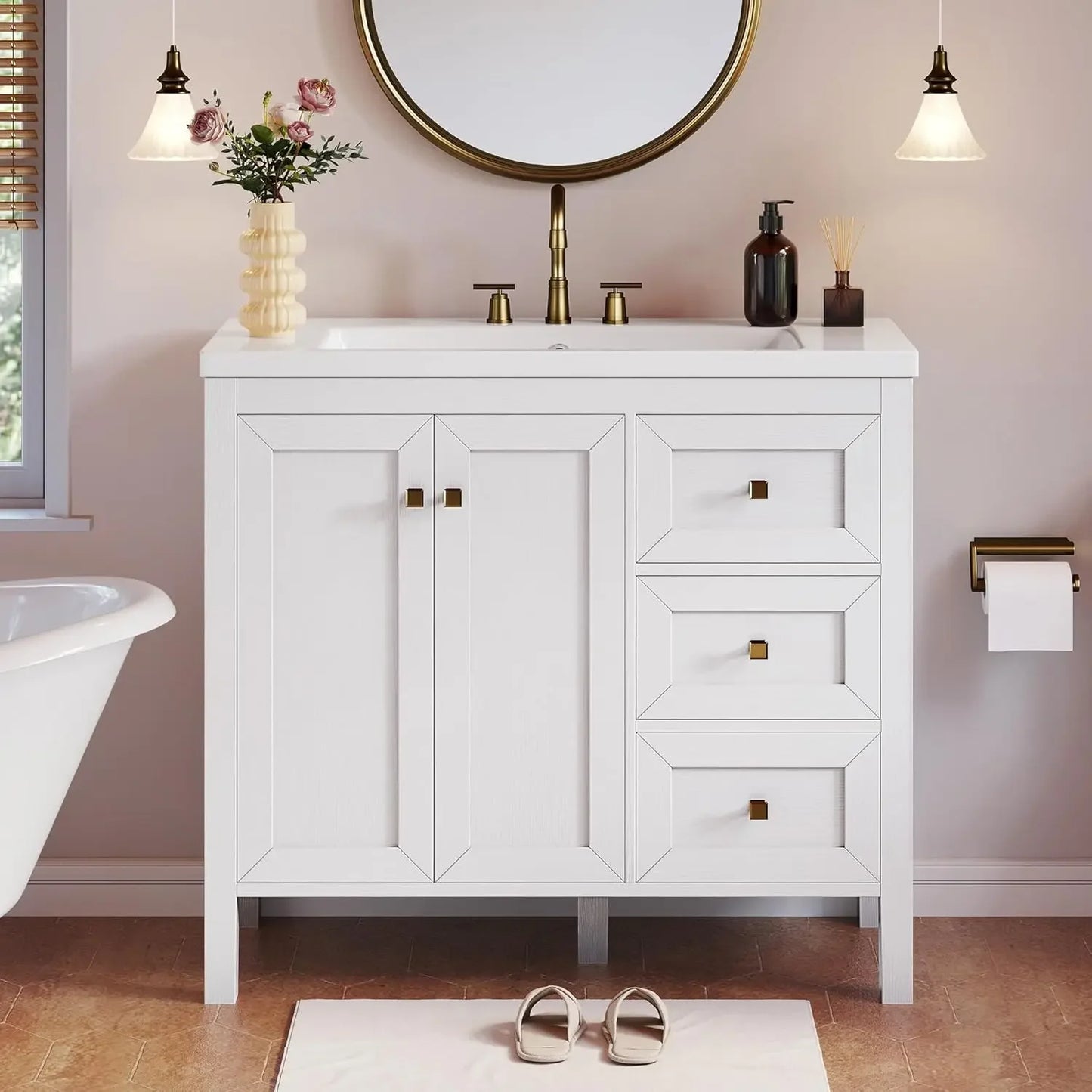 Bathroom Vanity Cabinet With Resin Basin Soft Closing Doors