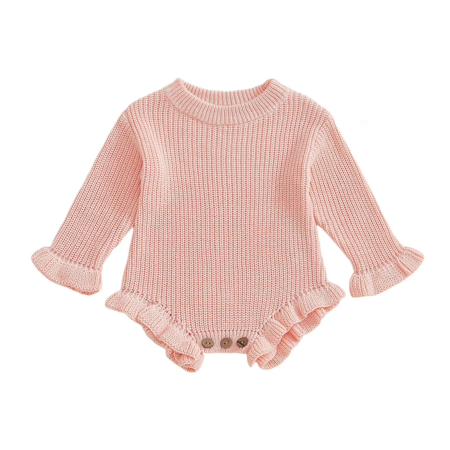 Infant Autumn Knit Bodysuit With Ruffled Sleeves