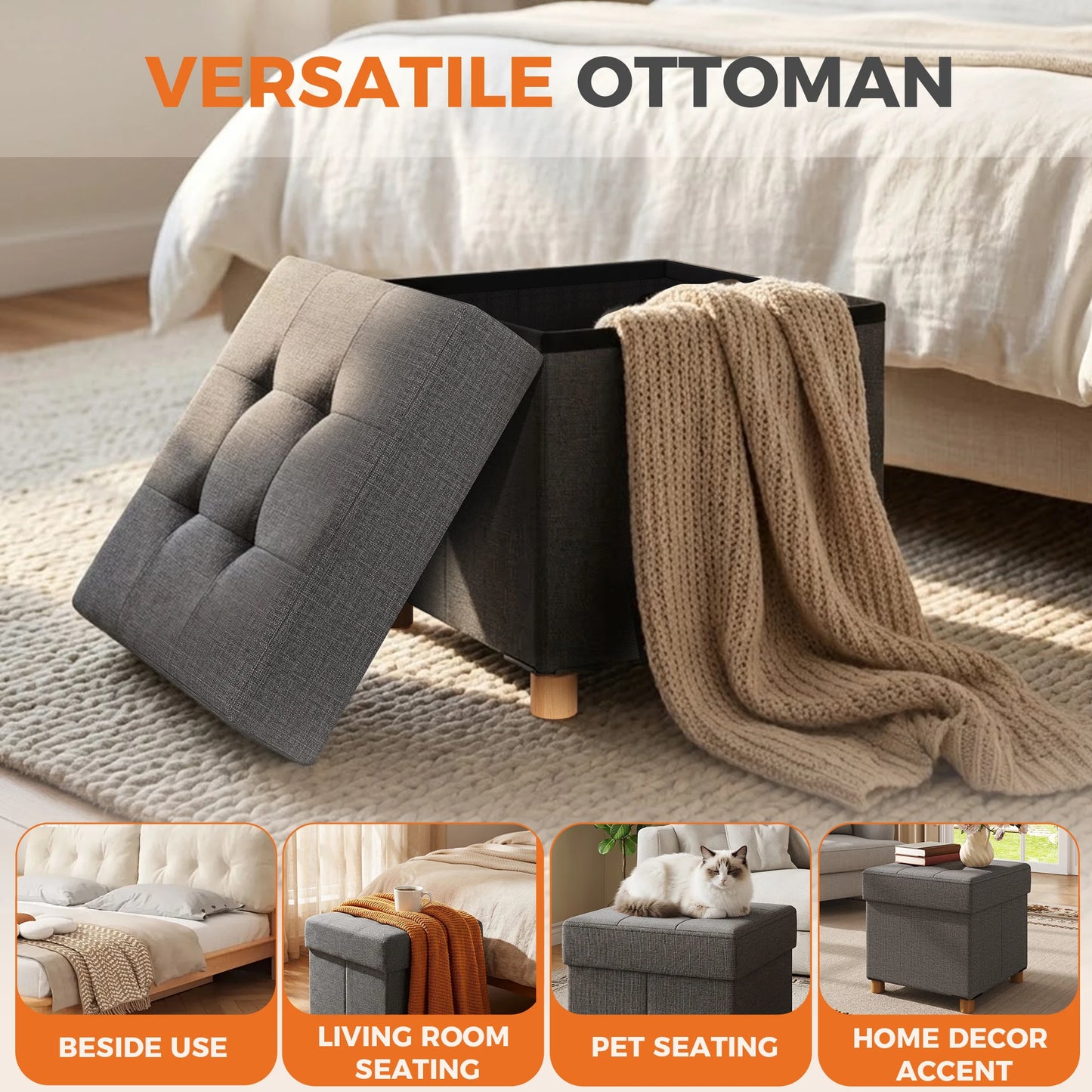 JHK Cube Storage Ottoman Bench With Hidden Storage