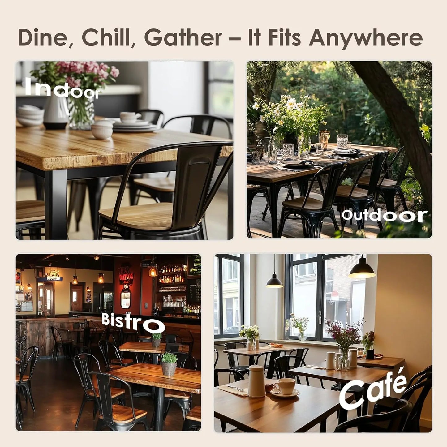 Industrial Metal Dining Chairs Set Of 8 Stackable High Back