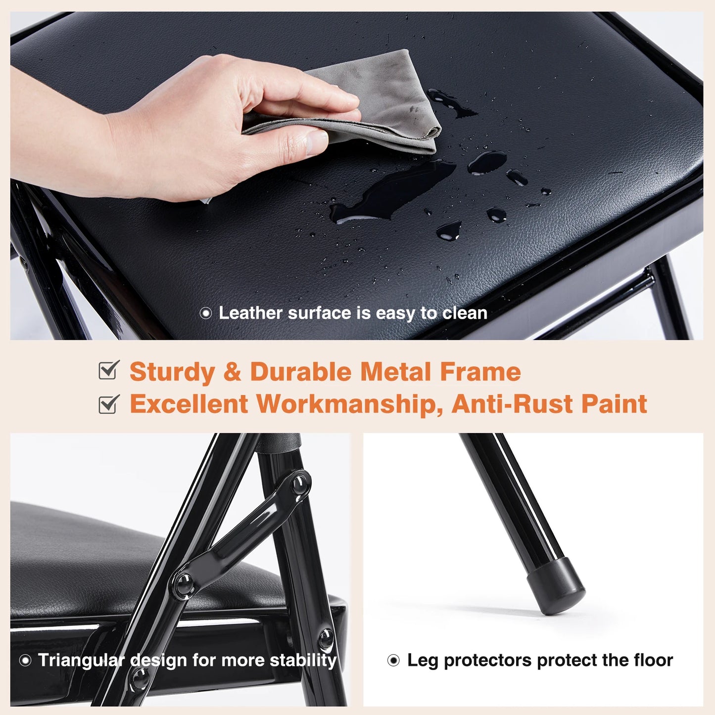 JHK Leather Padded Folding Chairs 4 Pack For Home Office