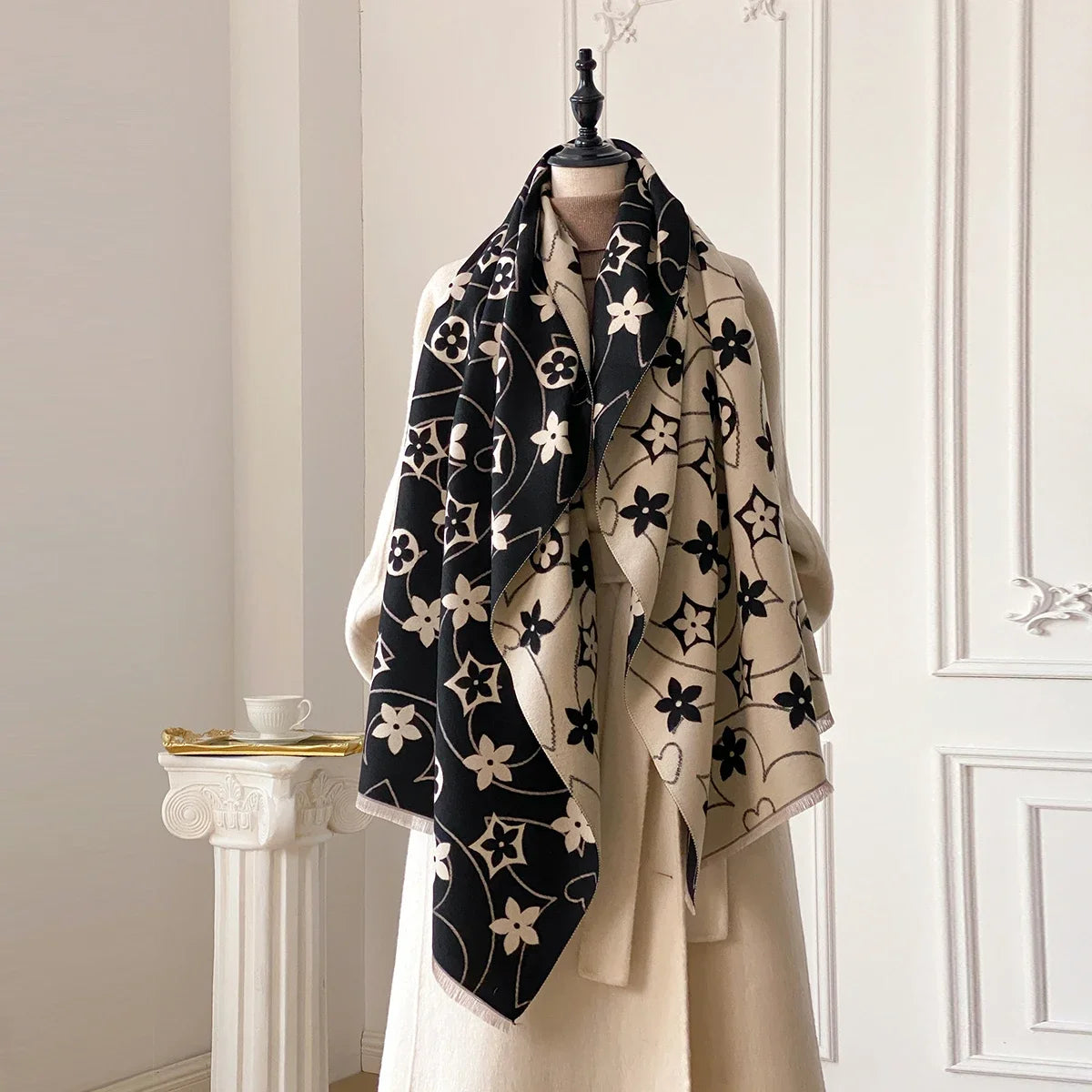 Warm Winter Jacquard Shawl For Women With Imitation Cashmere