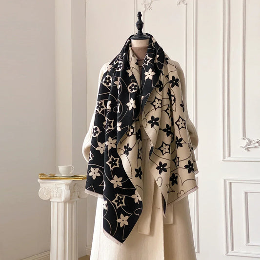 Warm Winter Jacquard Shawl For Women With Imitation Cashmere