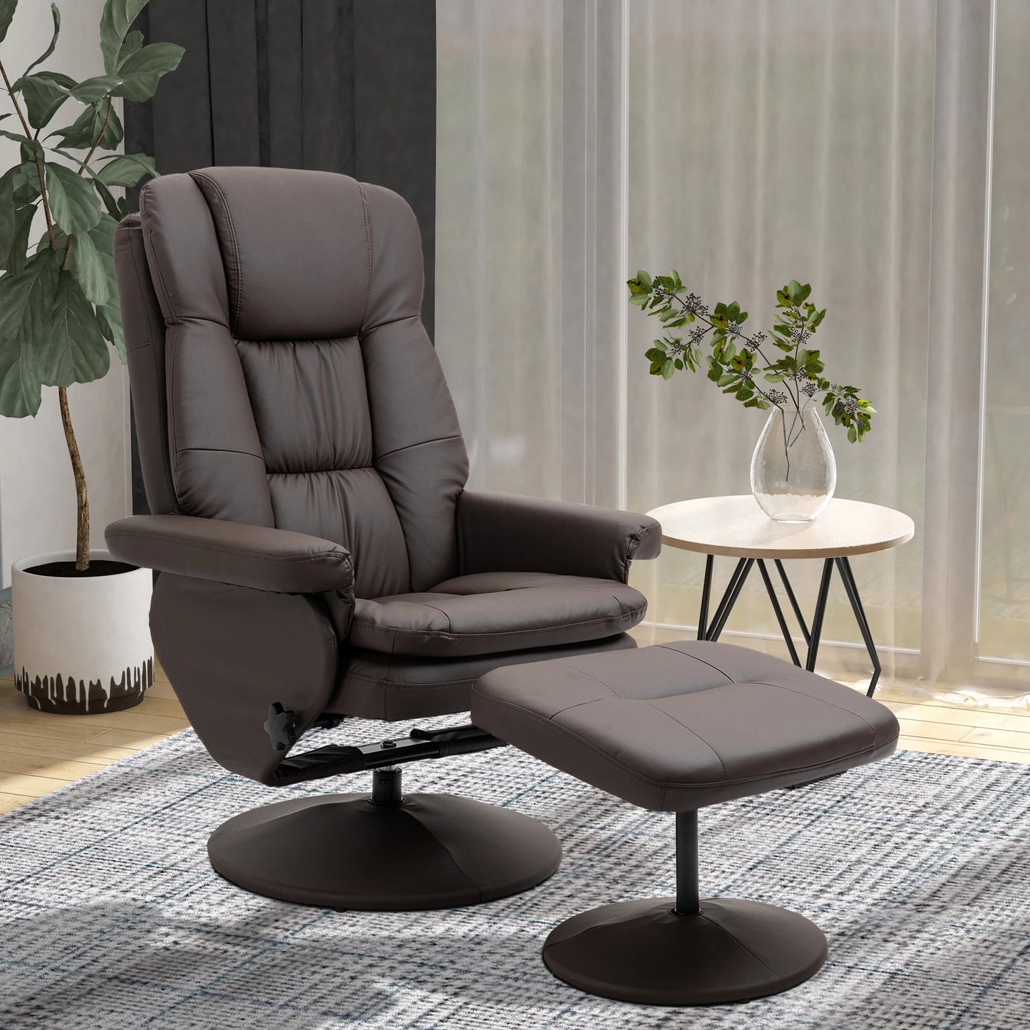 HOMCOM Modern PU Leather Recliner Chair With Footrest Ottoman