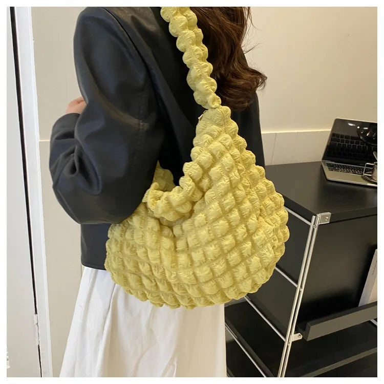 NONECN Embroidered Plaid Quilted Tote Shoulder Bag For Women