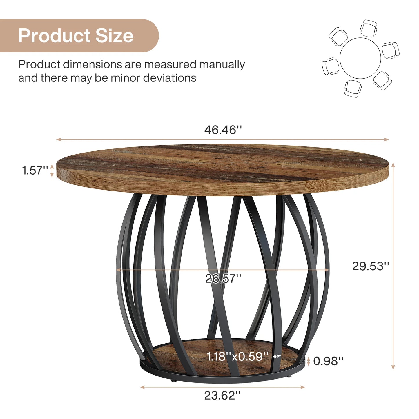 Tribesigns Round Wood Dining Table With Sturdy Metal Base