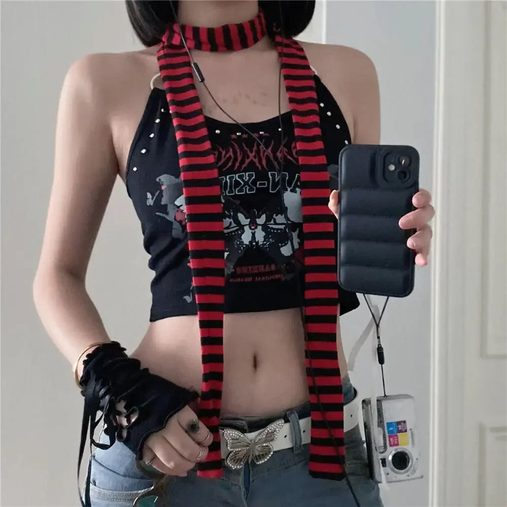 Harajuku Cotton Scarves For Women Stripe Long Neckerchief