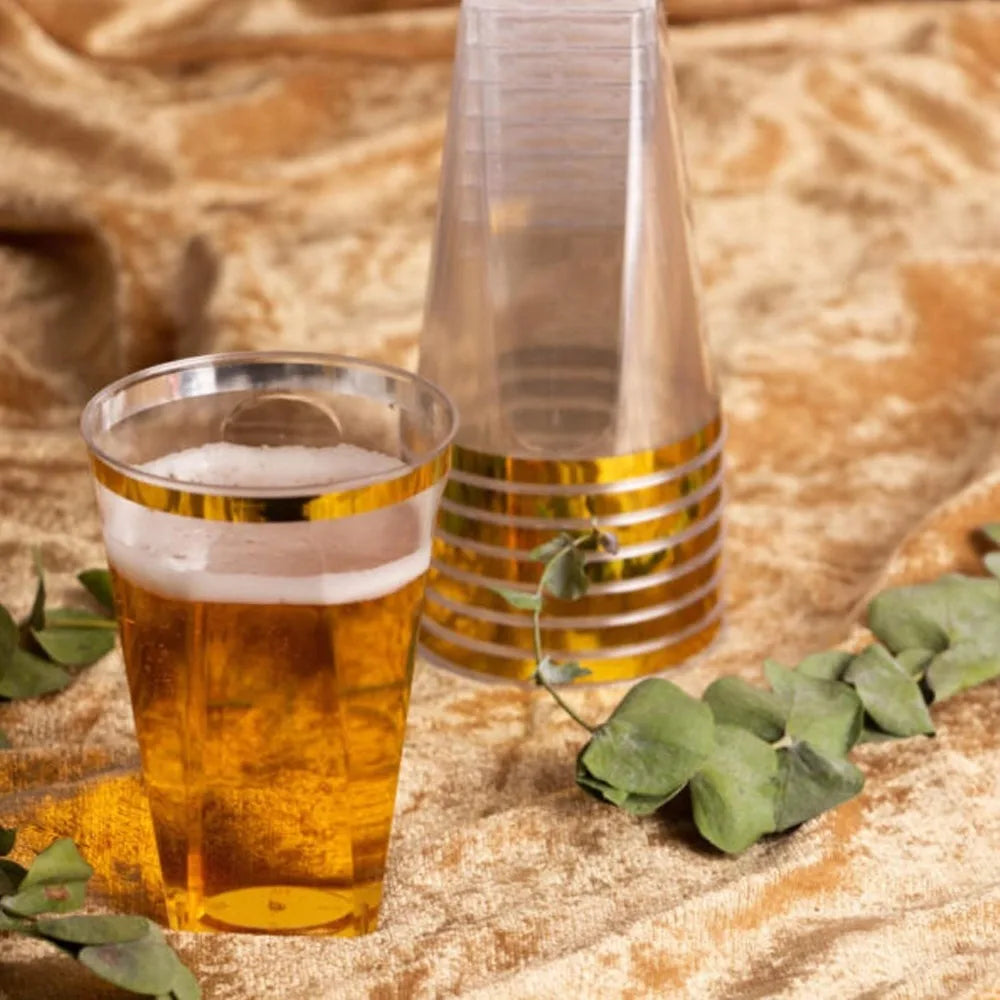 Crystal Clear Square Plastic Tumblers With Gold Rim