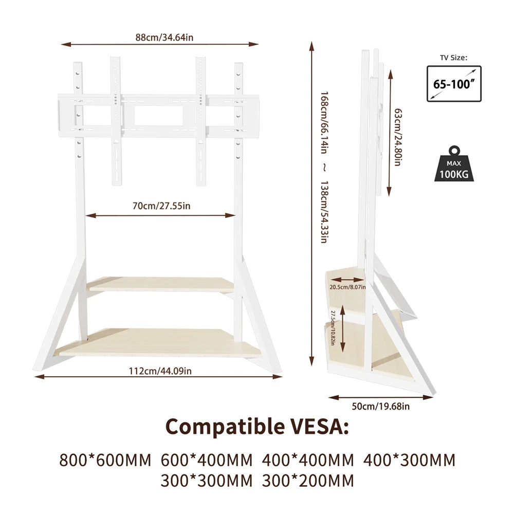 Unho Mobile TV Floor Stand With Wheels Adjustable Height