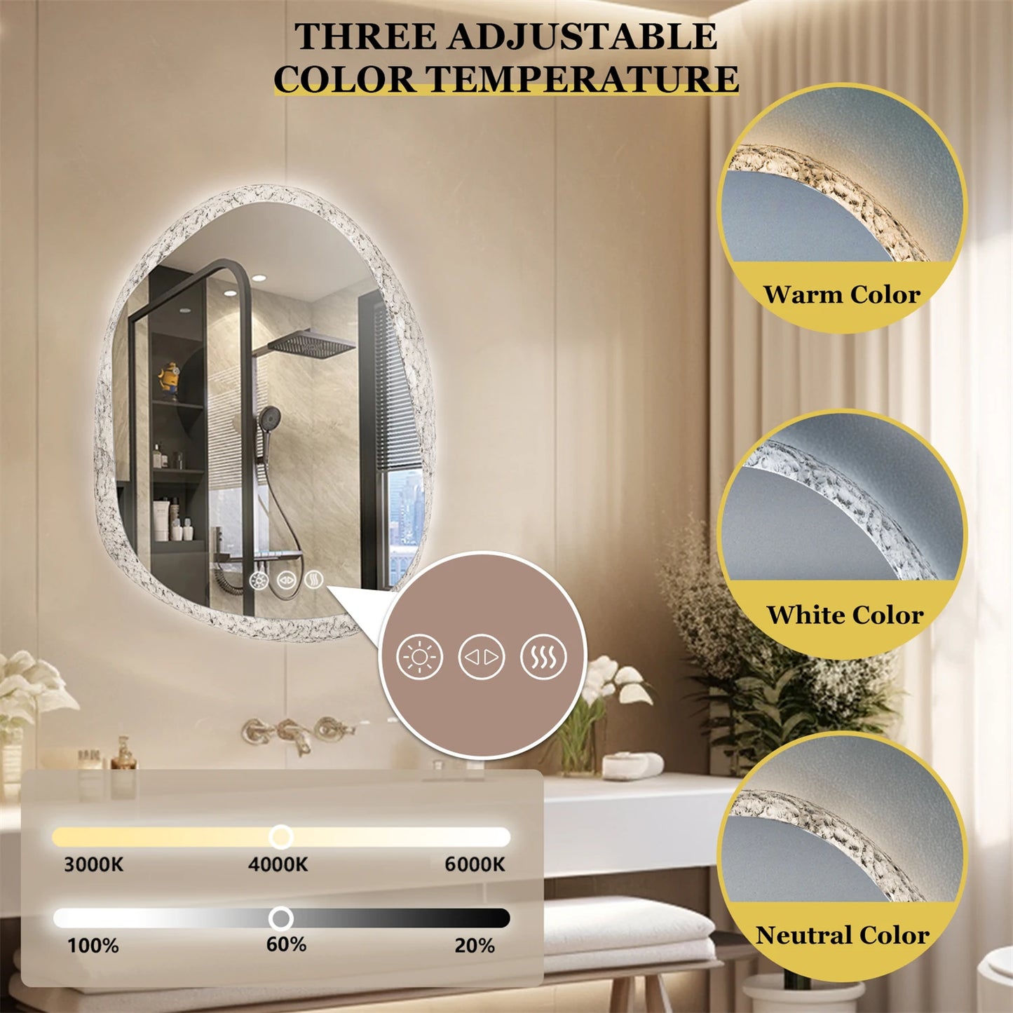 Feature LED Bathroom Mirror Anti Fog Dimmable Wall Mounted Backlit