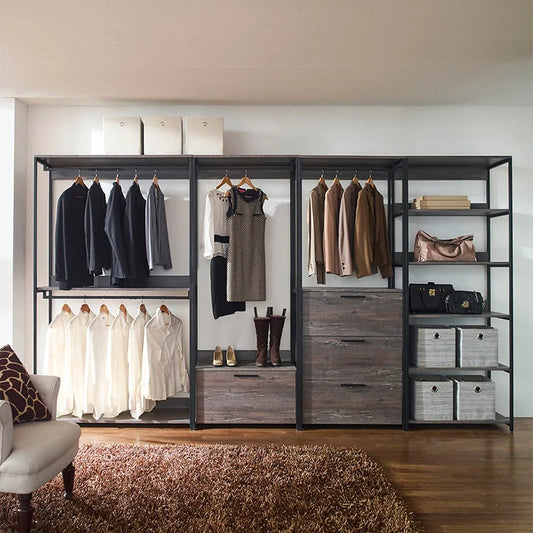 Install Monica Wood And Metal Walk In Closet With Shelves
