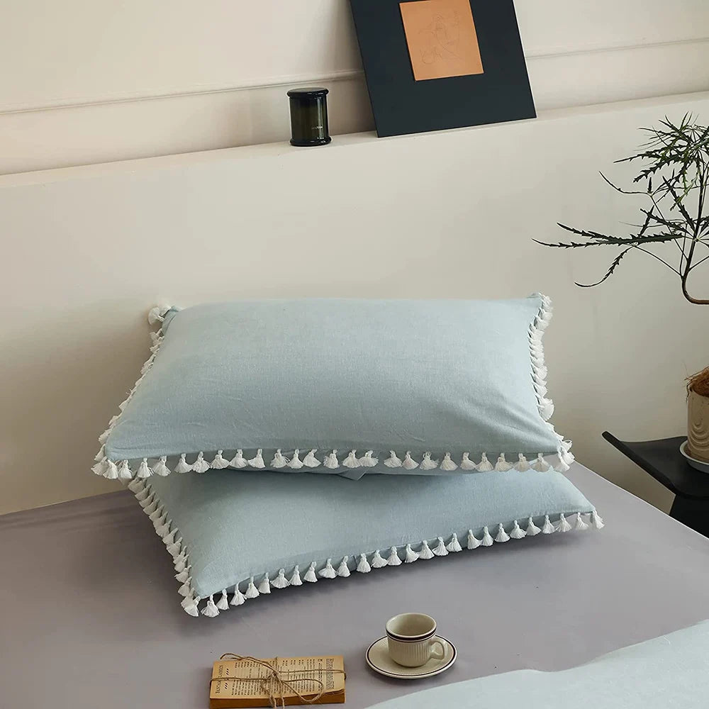 Simple Opulence Boho Linen Cotton Bedding Set With Tassels