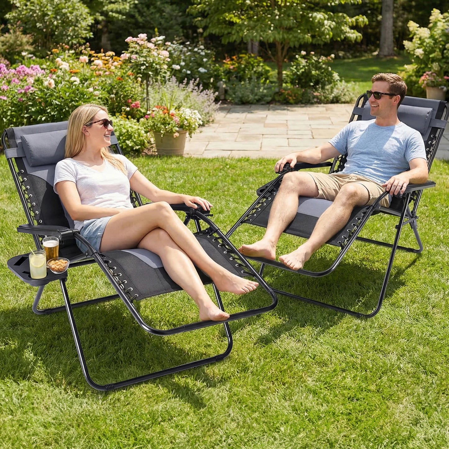 JHK Zero Gravity Cotton Padded Reclining Lounge Chair Cup Holder