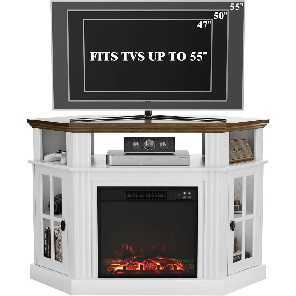 Modern Fireplace Corner TV Stand With Electric Fireplace Entertainment Center
