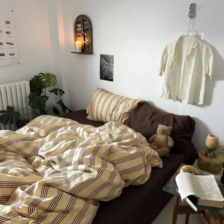 Retro Striped Duvet Cover Set Natural Cotton Bedding