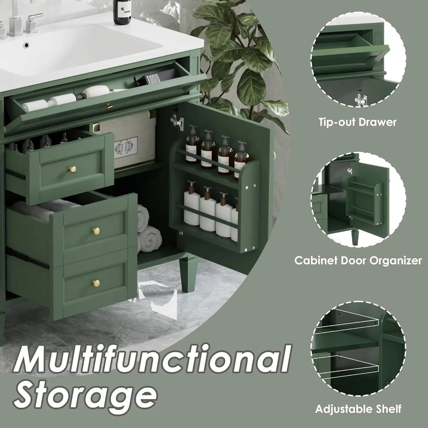 Solid Wood Bathroom Vanity With Soft-Close Doors And Undermount Sink
