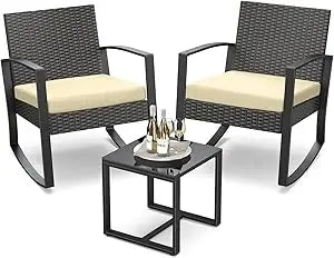 3 Piece Patio Outdoor Rocking Bistro Set With Coffee Table