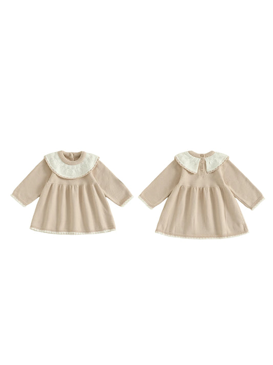 Infant Girl Knit Sweater Dress With Ruffle Detailing Crew Neck