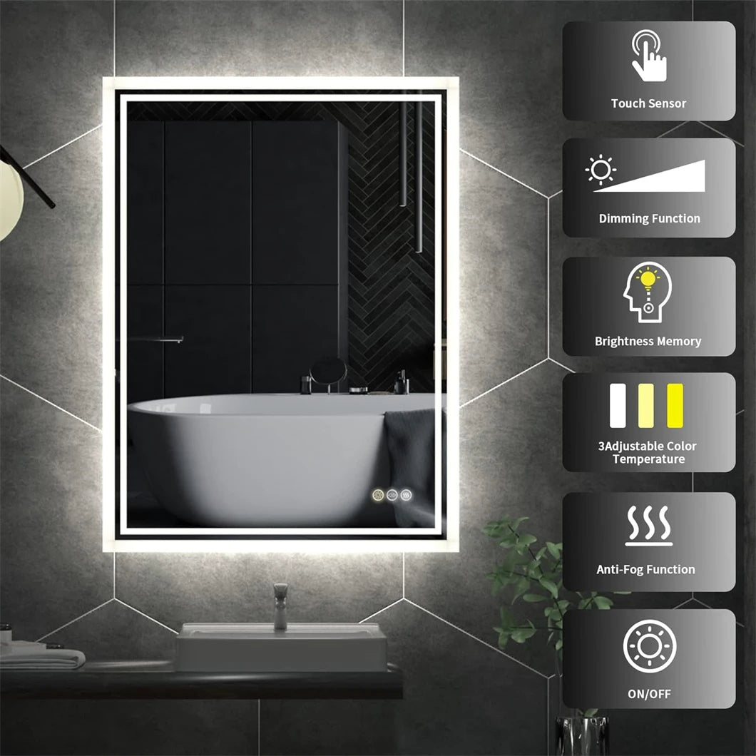 LED Bathroom Mirror BORWART Dimmable Backlit Fogless Wall Mounted IP65