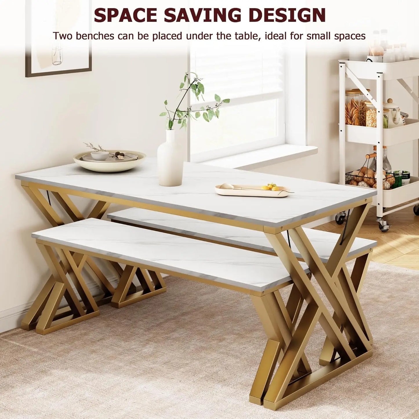 HobbyLane Kitchen Table Set For 4 With Benches SpaceSaving Dinette
