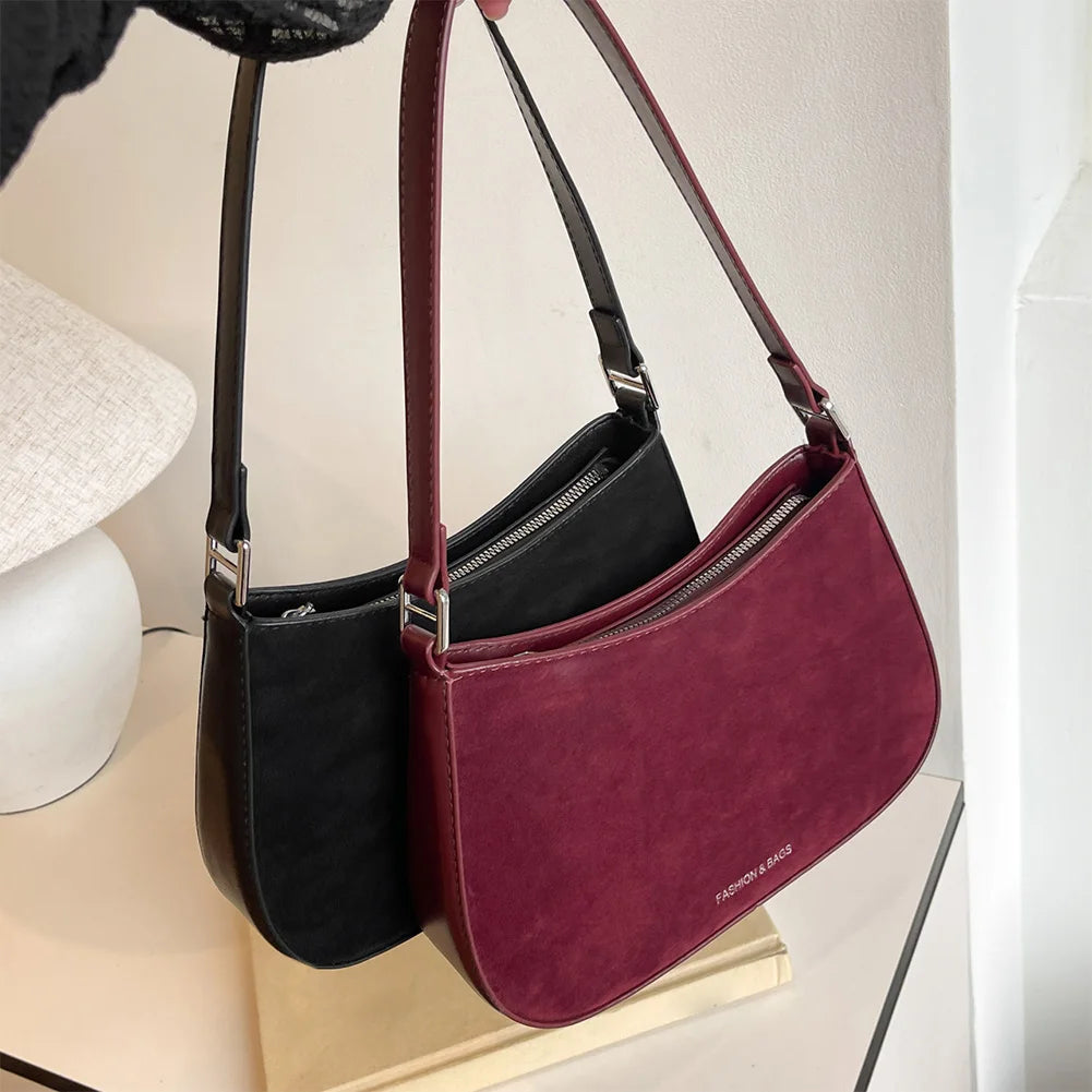 Women Faux Suede Shoulder Bag Elegant Purse For Everyday