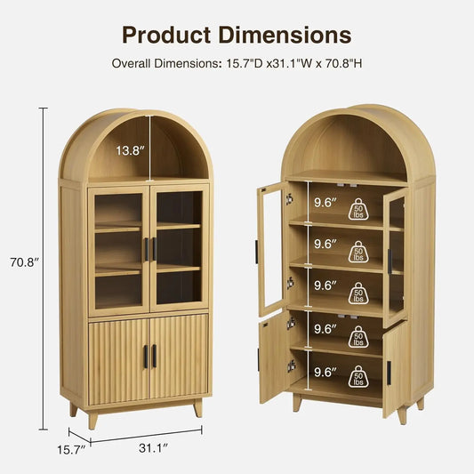 XMSJ Arched Fluted Door Cabinet With Tempered Glass