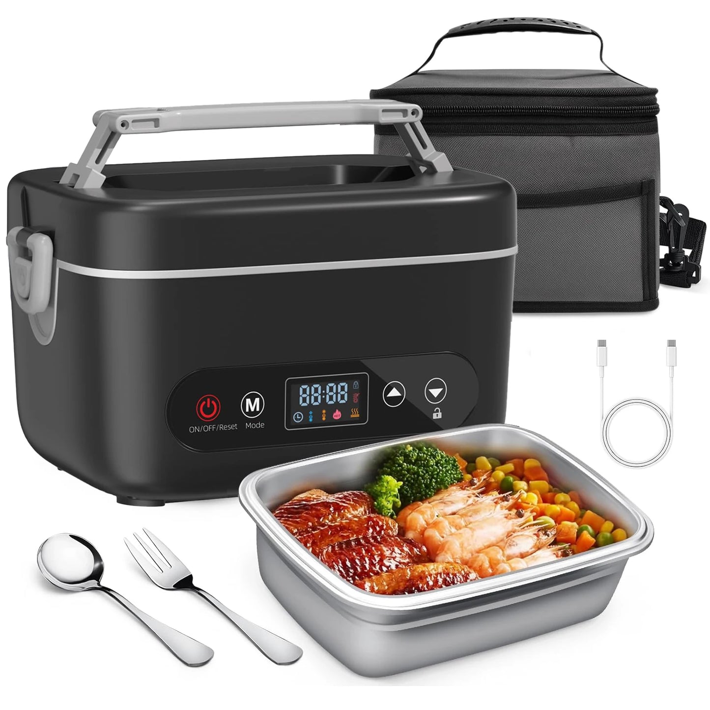 Wireless Lunch Box Heater 12000mAh With Five Sided Heating And Auto Temp Control