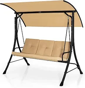 3 Seater Porch Swing With Removable Cushions And Canopy