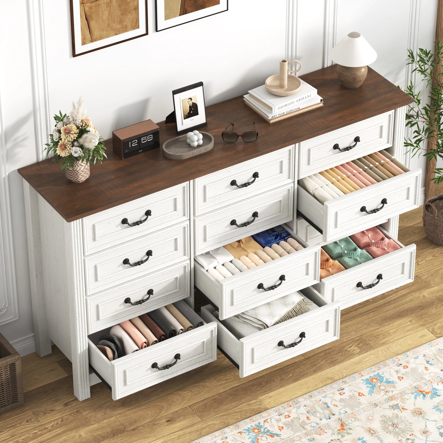 QiaoShiRen 12 Drawer Dresser Modern Wood Storage Chest