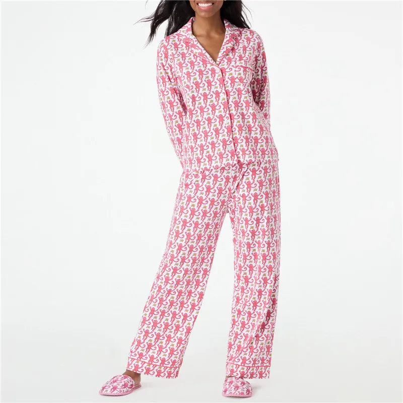 hirigin Women Pajama Set Cartoon Monkey Print Loungewear