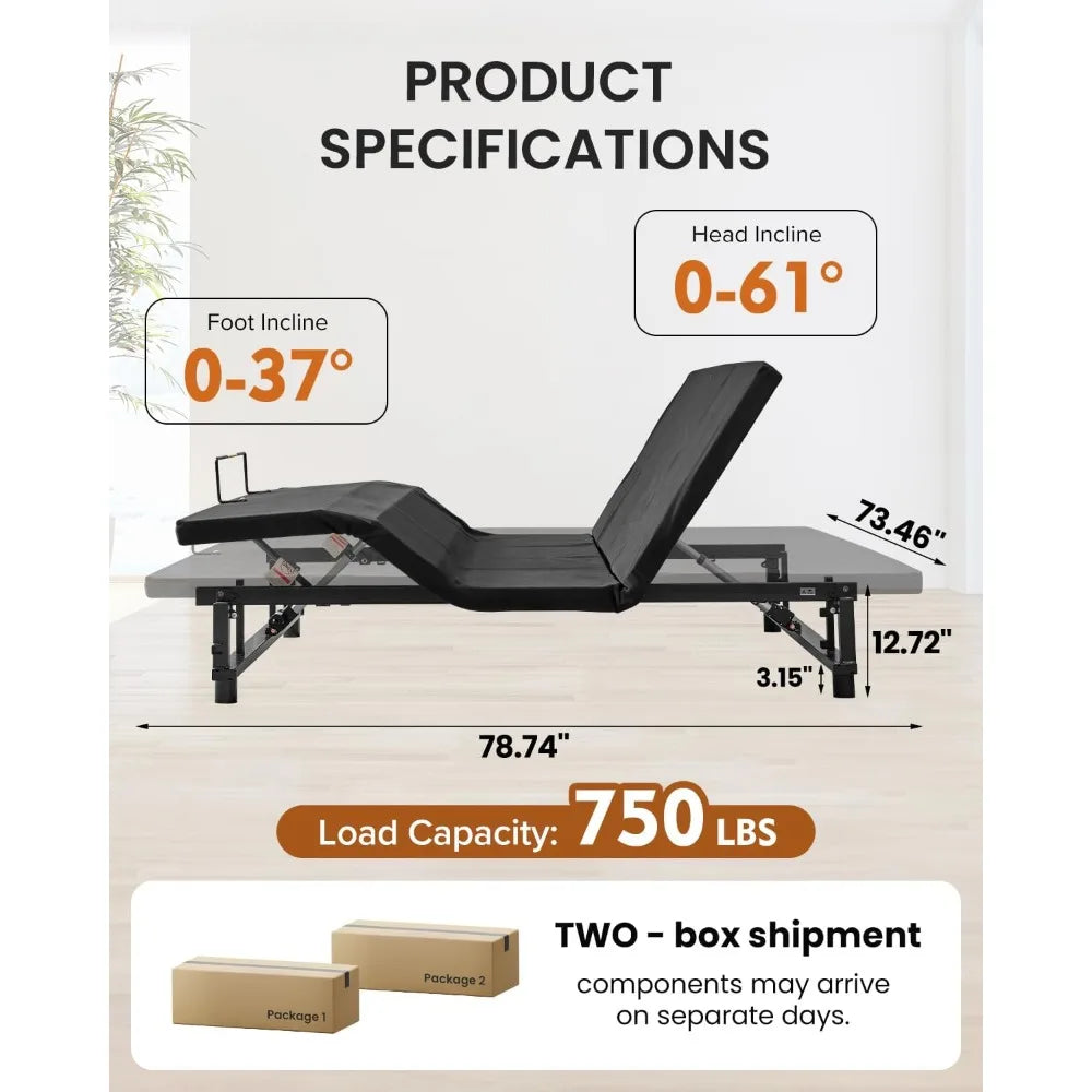 Adjustable Bed Base Frame With Wireless Remote Zero Gravity