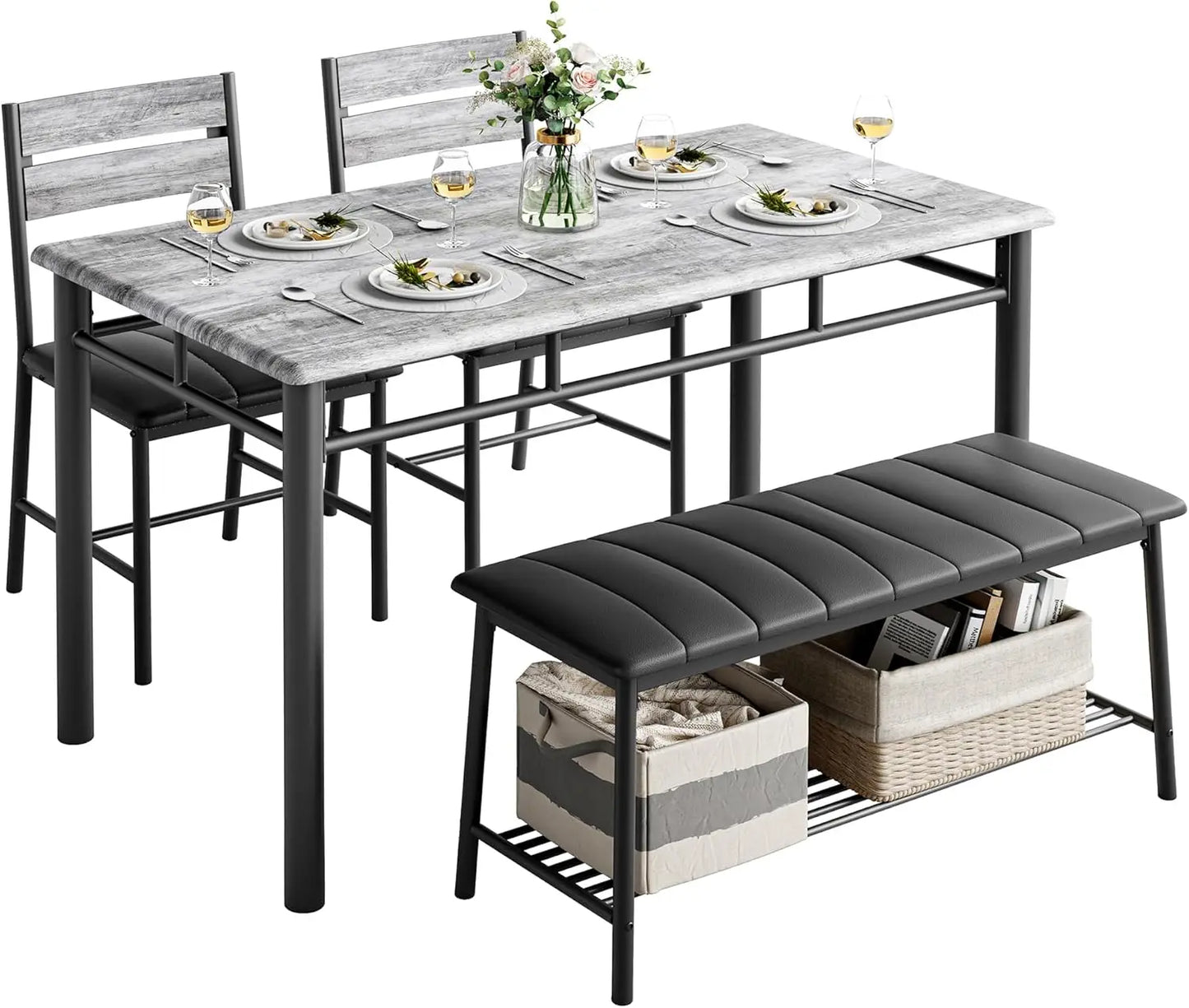 IRONCK Dining Table Set With Upholstered Bench And Chairs