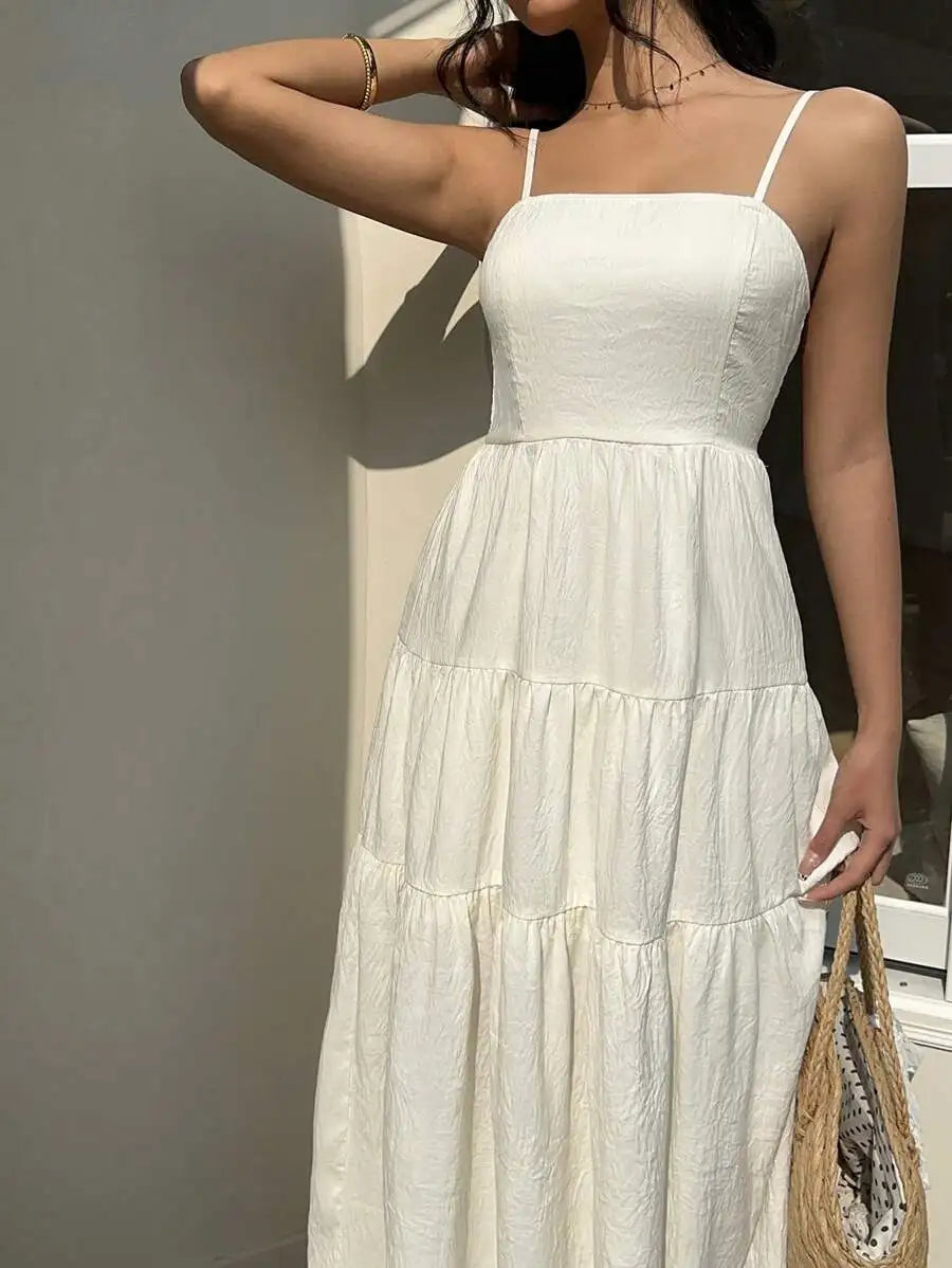 Textured Tiered Camisole Maxi Dress With Adjustable Straps