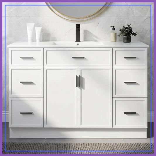Farmhouse Bathroom Vanity With Sink, 2 Doors And 6 Drawers