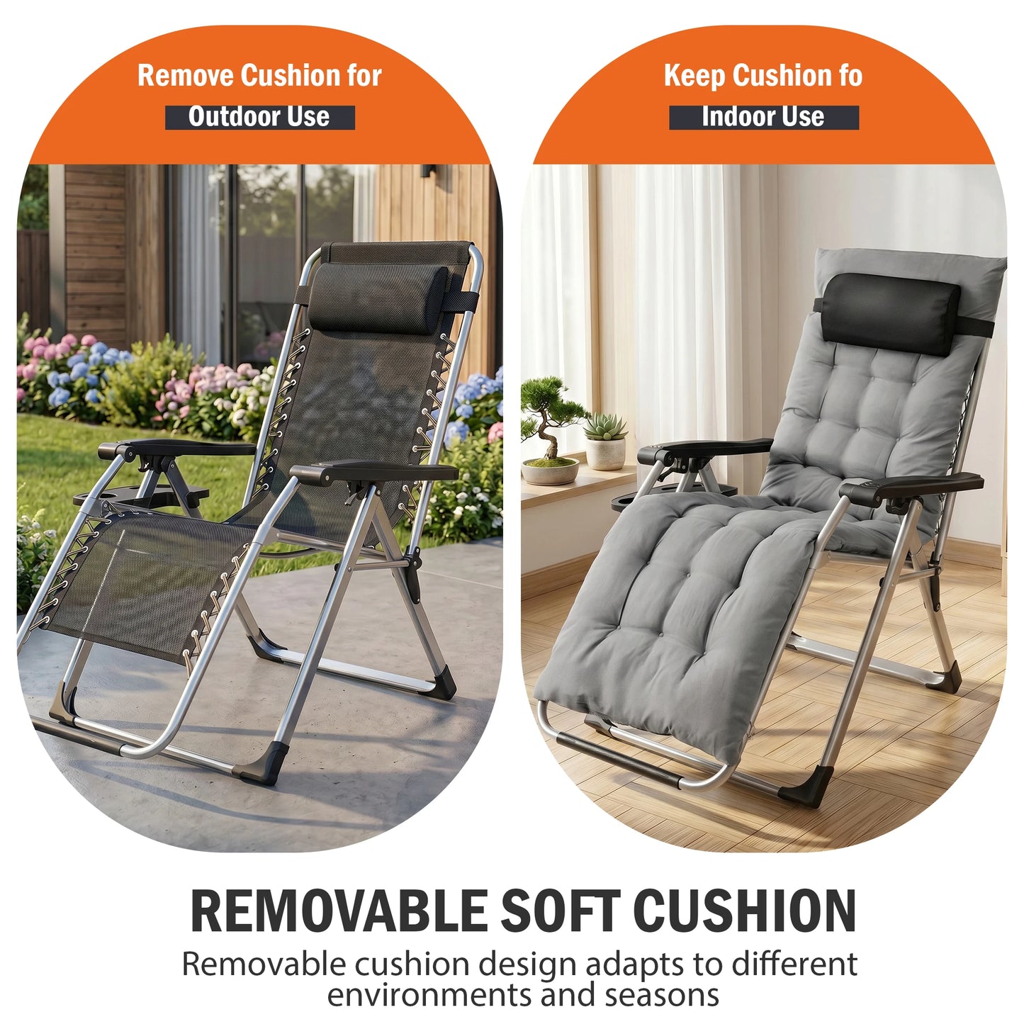 JHK Zero Gravity Outdoor Camping Lounge Chair With Cup Holders