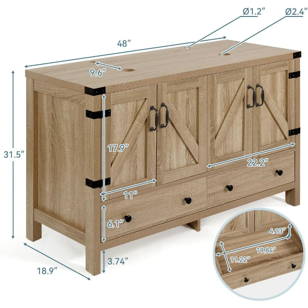 Huanzhuang Rustic Bathroom Vanity With Two Vessel Sinks