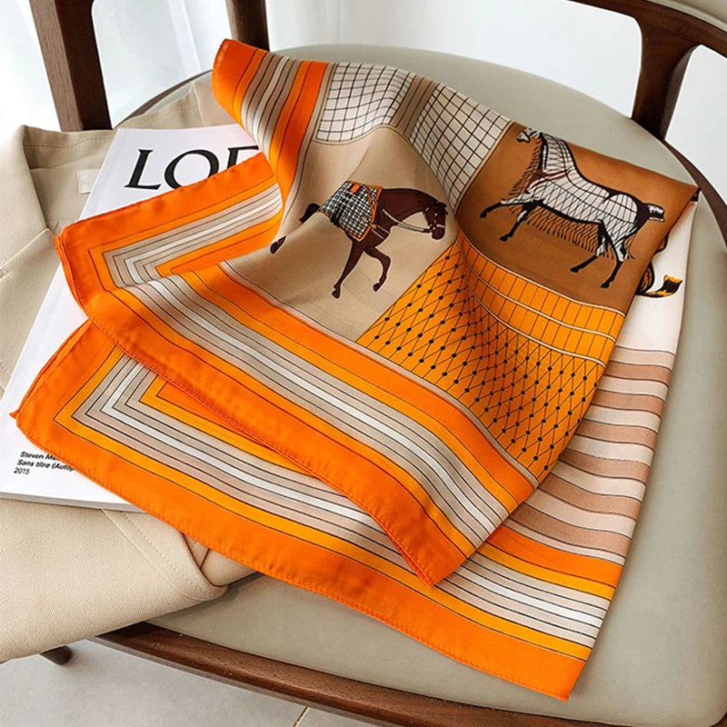 IroJeff Horse Print Silk Square Scarf For Women Elegant